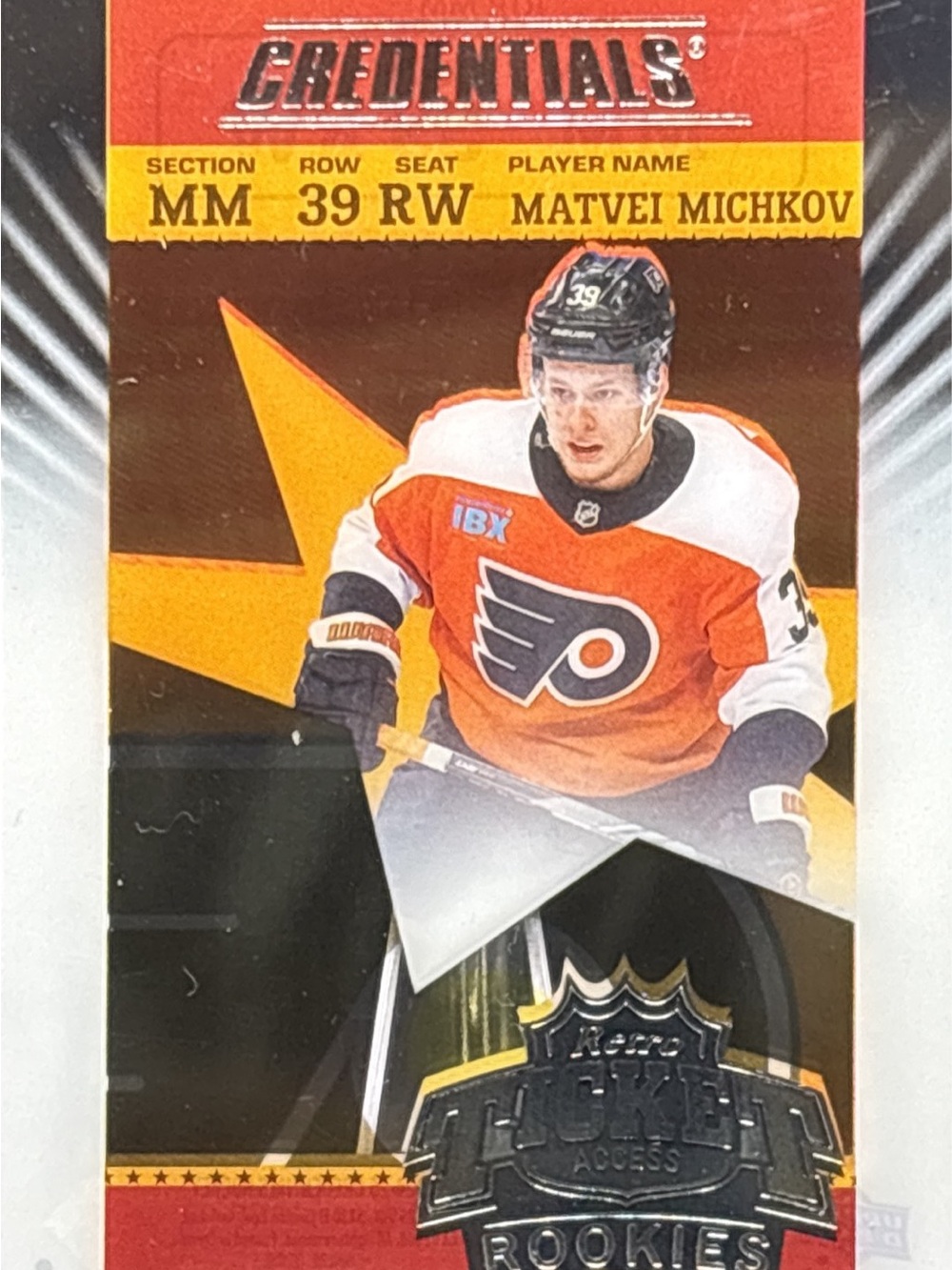 Upper Deck Credentals Matvei Michkov Rookie Hockey Trading Card — Orange